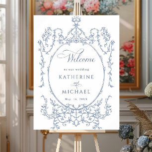 Poster Cadre Floral classique Dusty Blue Mariage Bienvenu