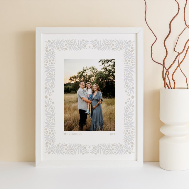 Poster Cadre floral d'art beige gris avec texte personnal (Créateur téléchargé)