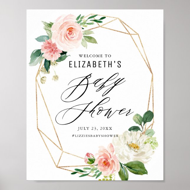 Poster Cadre géométrique Baby shower Floral rose (Devant)