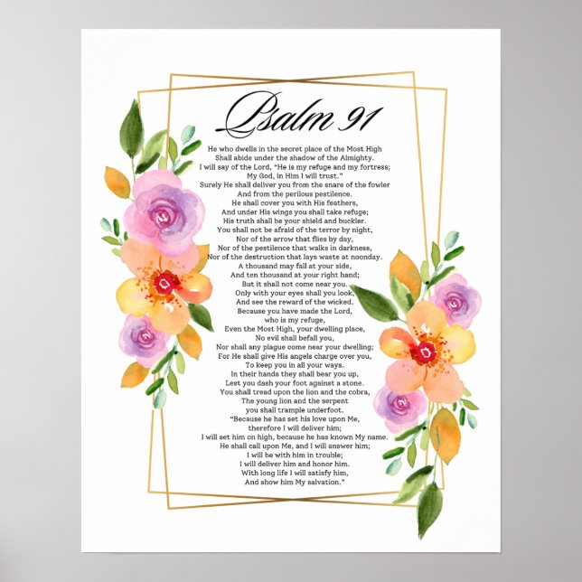 Poster Cadre géométrique floral Psalm 91 (Devant)