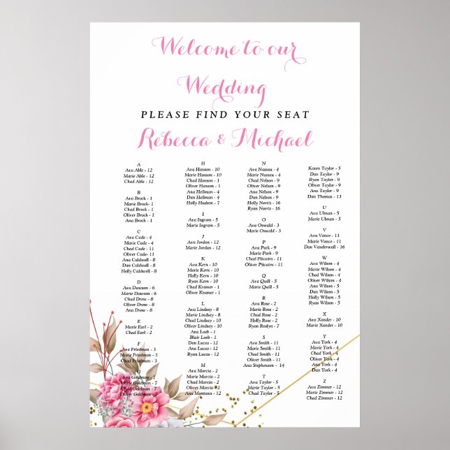 Poster Cadre géométrique Or rose Floral (Devant)