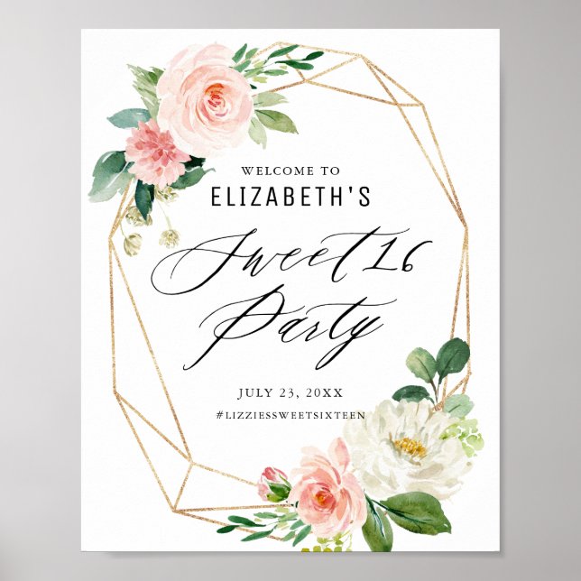 Poster Cadre géométrique Sweet sixteen floral rose Bienve (Devant)