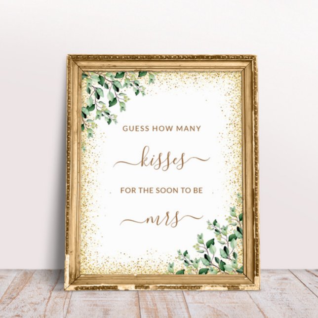 Poster Cadre Or Feuilles de verdure Combien de baisers je (Créateur téléchargé)