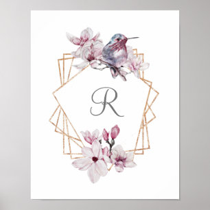 Poster Cadre Orné de Magnolias Roses et Blanches avec un 
