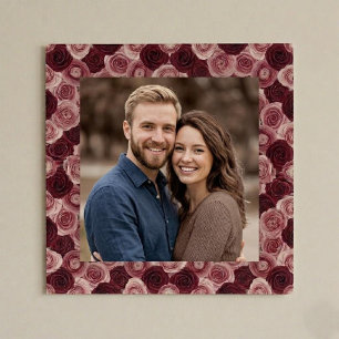 Poster Cadre photo de bordure florale rose profonde