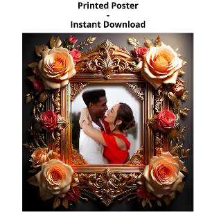 Poster Cadre photo élégant victorien avec roses 3D