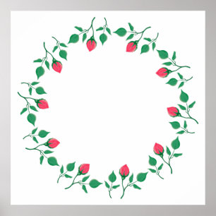 Poster Cadre rond fleuri avec fleurs roses