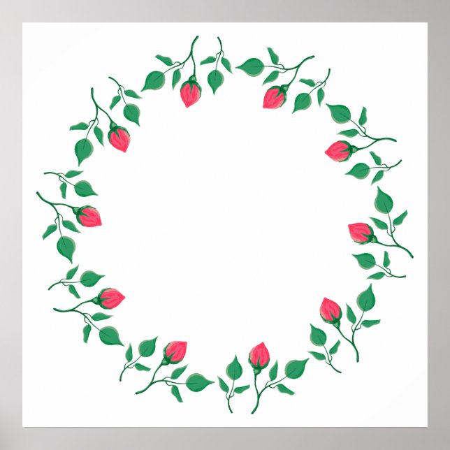 Poster Cadre rond fleuri avec fleurs roses (Devant)