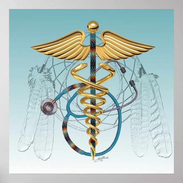 Poster Caduceus et stéthoscope amérindiens (Devant)