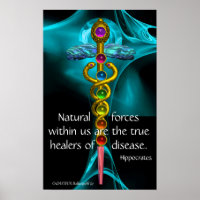 CADUCUS D'OR ET 7 CHAKRAS EN ROSE DE FRACTAL BLEU