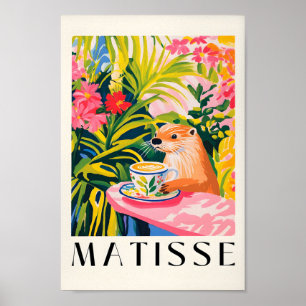 Poster Café à la loutre, Art animal de la forêt, Aestheti