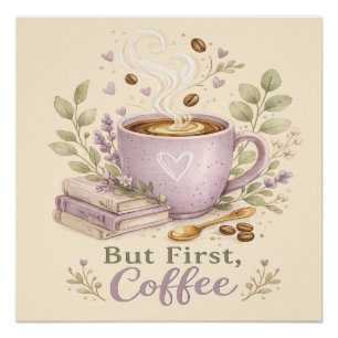 Poster Café aquarelle lavande cosy