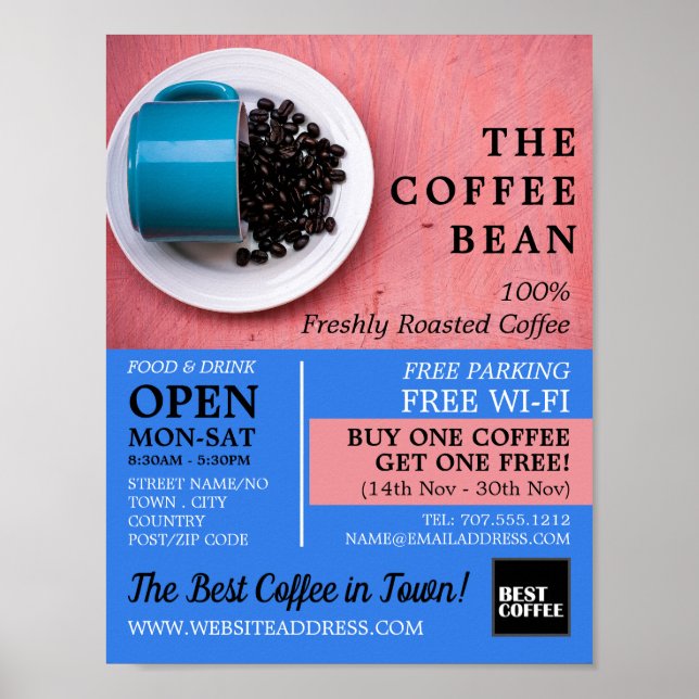 Poster Café Bean Mug, Barista, Café, Café, Café Advert (Devant)