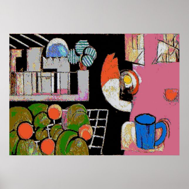 Poster Café Bleu, Style Matisse (Devant)