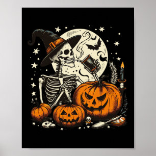Poster Café Boire Squelette Citrouille Costume d'Hallowee