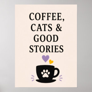 Poster Café, chats & belles histoires