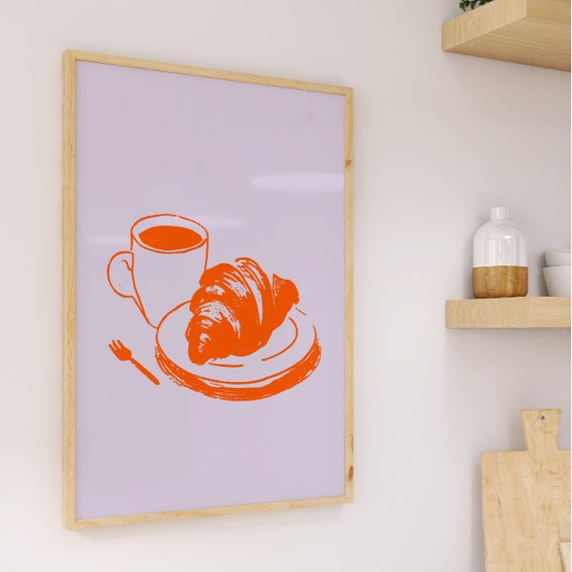 Poster Café Croissant Café Parisien Lavender Orange Art (Créateur téléchargé)