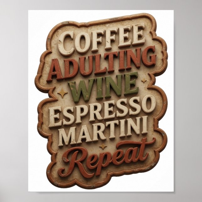 POSTER CAFÉ DEVENIR VIN MARTINI ESPRESSO RÉPÉTER (Devant)