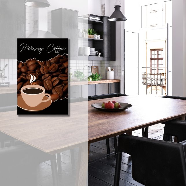 Poster Café du matin, haricots à café et café (Morning Coffee, Coffee Beans and Coffee Cup Poster)