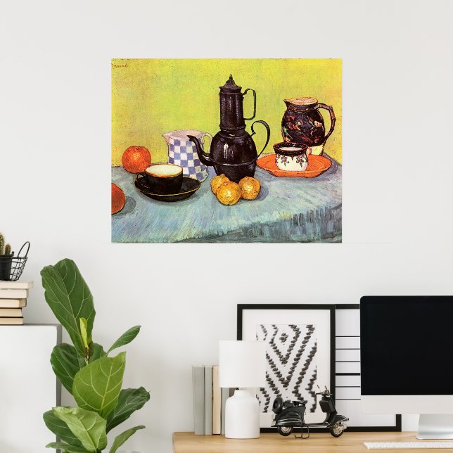 Poster Café en émail bleu par Vincent van Gogh (Bureau à domicile)