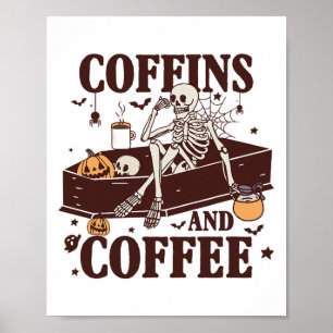 Poster Café Et Café Drôle Skeleton Halloween