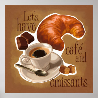 Poster Café et croissants