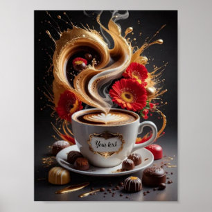 Poster Café et fleurs