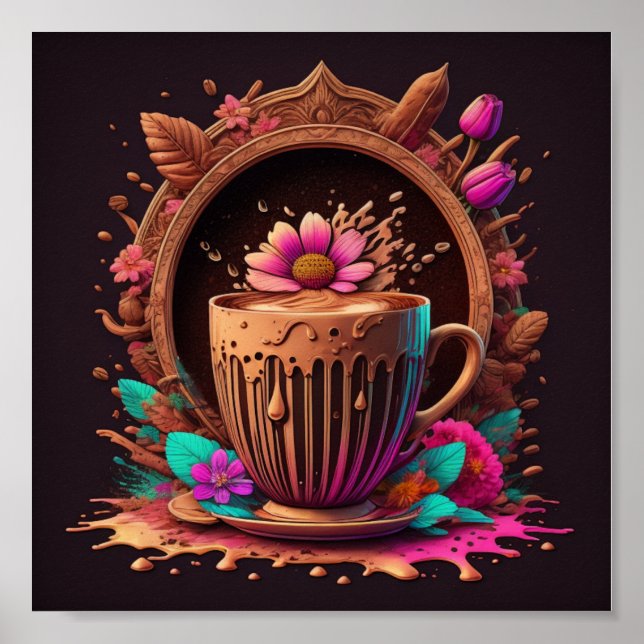 Poster Café et fleurs Art (Devant)