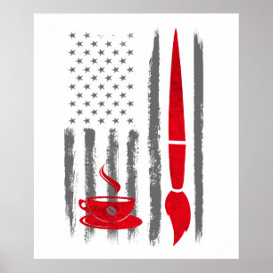 Poster Café et Peinture - Drapeau américain vintage des