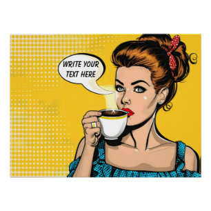 Poster Café femme rétro personnalisable