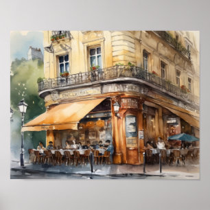 Poster Café Français Aquarelle Paysage Art Imprimer Poste