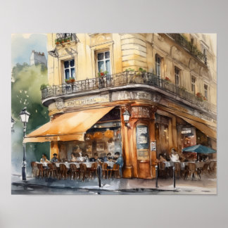 Poster Café Français Aquarelle Paysage Art Imprimer Poste