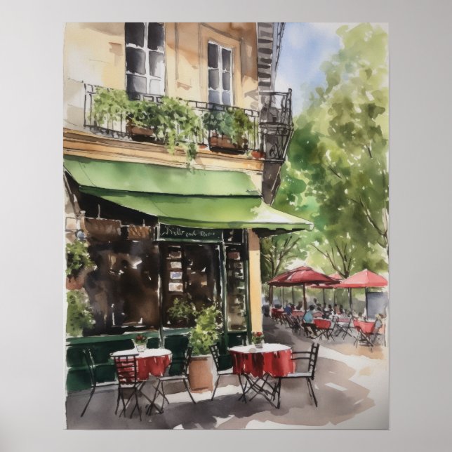 Poster Café Français Aquarelle Paysage Art Imprimer Poste (Devant)