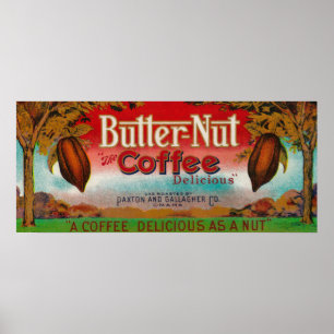 Poster Café LabelOmaha, Ne d'écrou de beurre