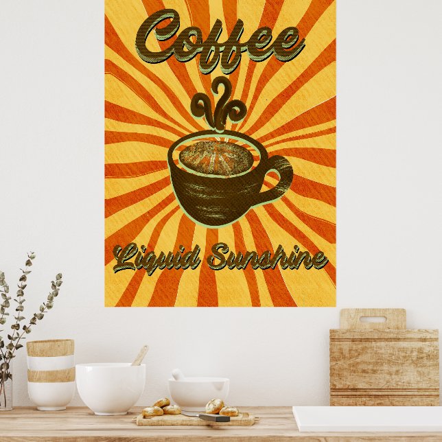 Poster Café Liquide Retro Vintage Soleil (Cuisine)