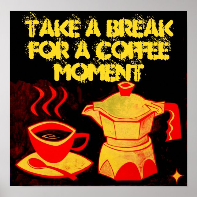 Poster CAFÉ MOMENT /Coupe et café jaune rouge (Devant)