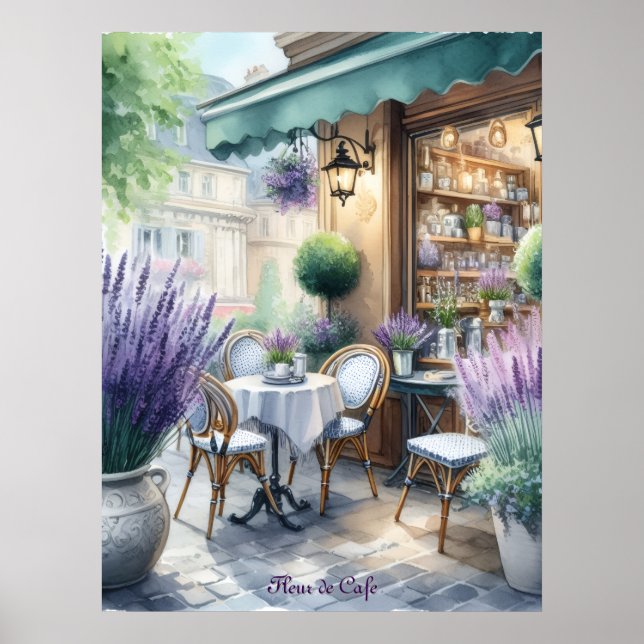 Poster Café Parisienne aux fleurs de lavande (Devant)