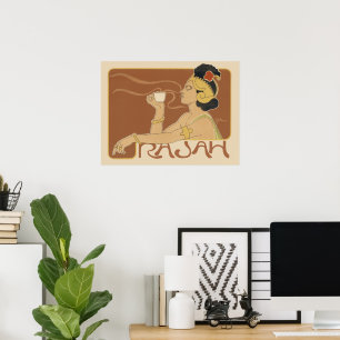 Poster Café Rajah Art Nouveau vintage, Dame avec café