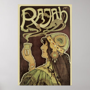 Poster Café Rajah Art Nouveau vintage, femme avec du café