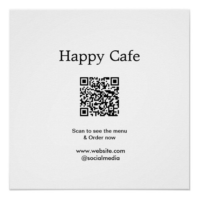 Poster Cafe restaurant scanner pour voir le menu commande (Devant)