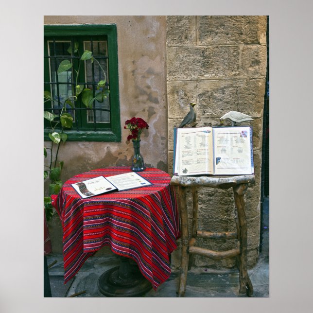 Poster Café sur le trottoir, Canée, Crète, Grèce (Devant)