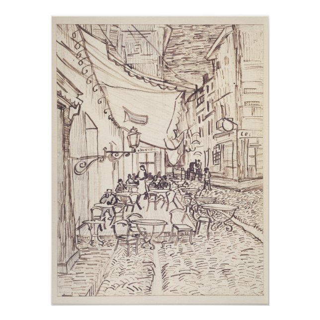 Poster Café Terrasse en soirée, Dessin d'art, Van Gogh (Devant)