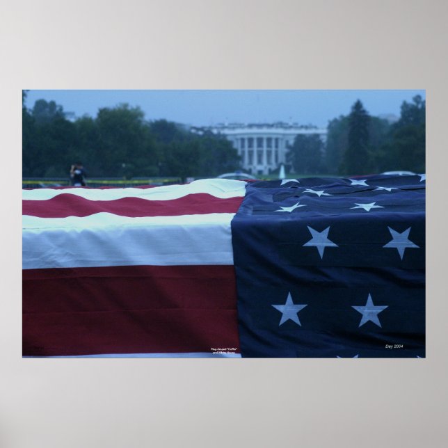 Poster "Cafin" drapé au drapeau et Maison Blanche (Devant)