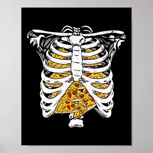 Poster Cage De Rib Squelette Drôle Avec Pizzas Happy Hall (Devant)