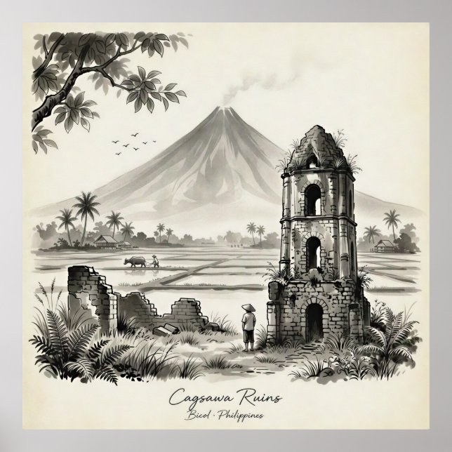 Poster Cagsawa Ruins & Mayon Volcano Philippines (Devant)