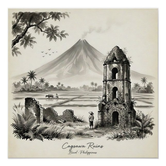 Poster Cagsawa Ruins & Mayon Volcano Philippines (Devant)