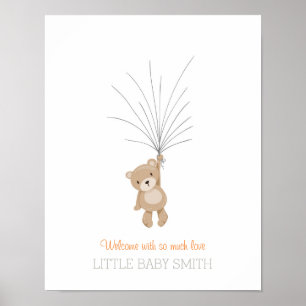 Poster Cahier de visite Ourson orange pour Baby shower