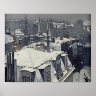 Poster Caillebotte - Toits Dans La Neige (Effet Neige)