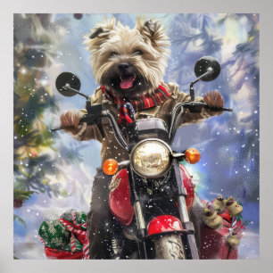 Poster Cairn Terrier Chien équitation Moto Noël