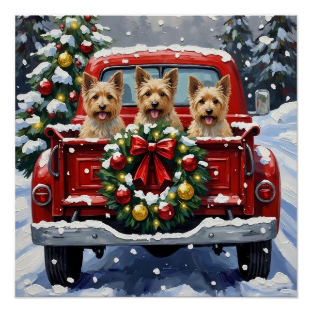 Poster Cairn Terrier Christmas Red Truck Holiday (Devant)